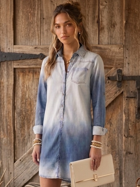 Chocolate Dresses & Skirts - Chocolate Western Chambray Dip Dye Ombre Shirt Dress - Excellent Condition Sz S